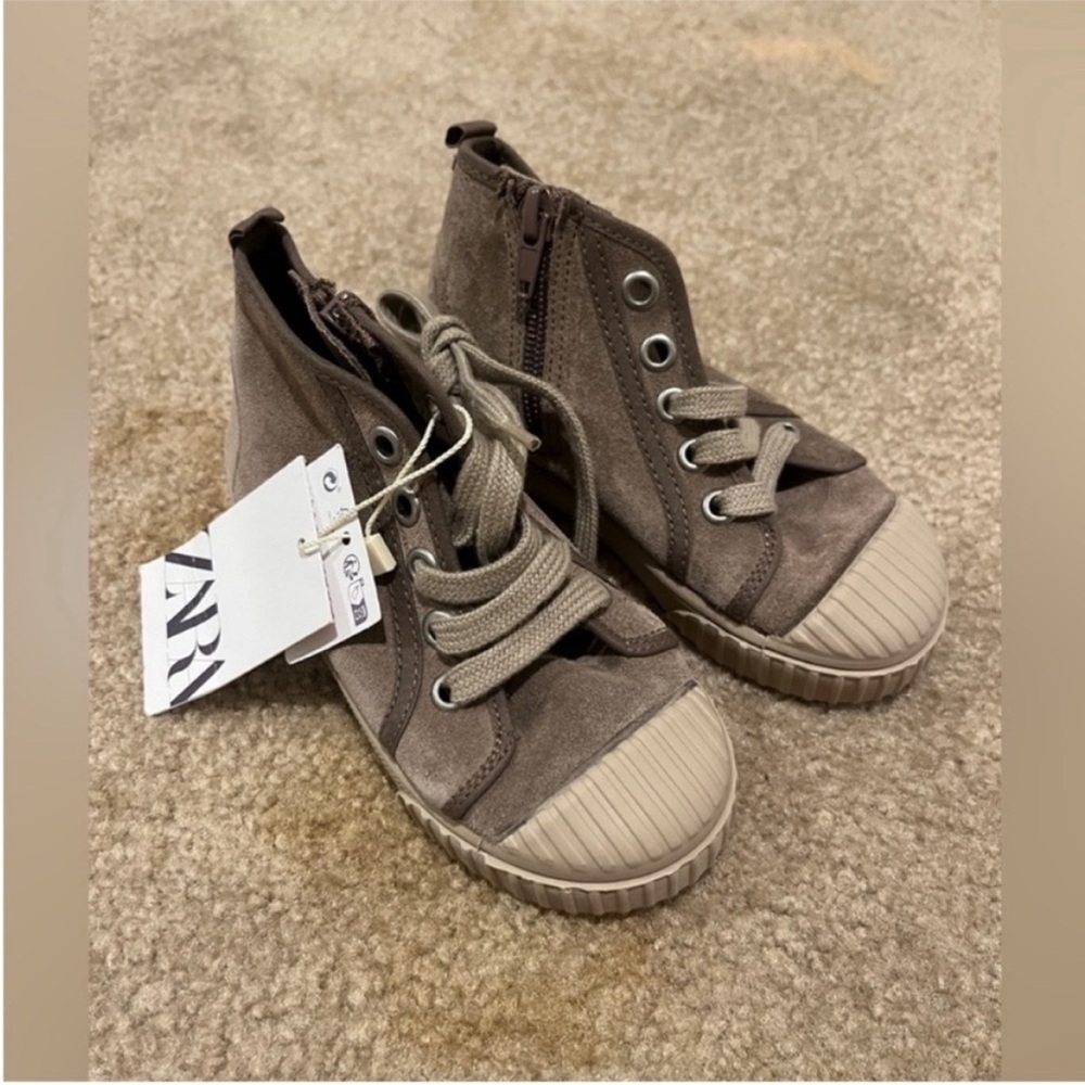 Zara Kids, Brown, LEATHER HIGH-TOPS SNEAKERS, 9½ (6.4 inches), 9.5 toddler